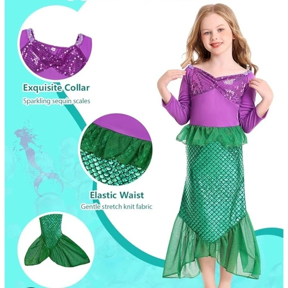 Little Mermaid Costume Dress Aerial Girl XS (2) Dress Up HALLOWEEN DISNEY VACA